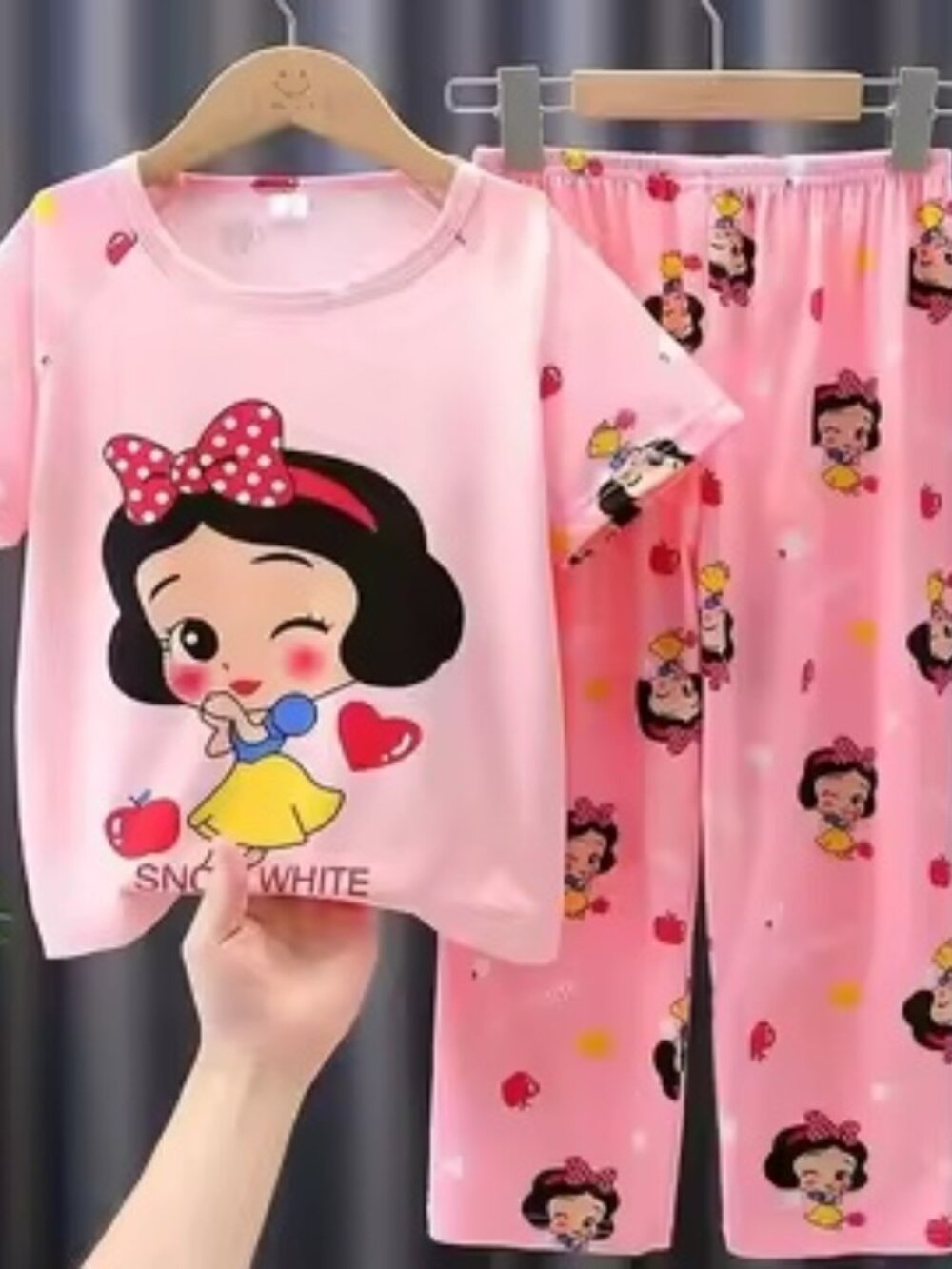 Girls Pink Princess Cartoon Pajama Set 2-Piece